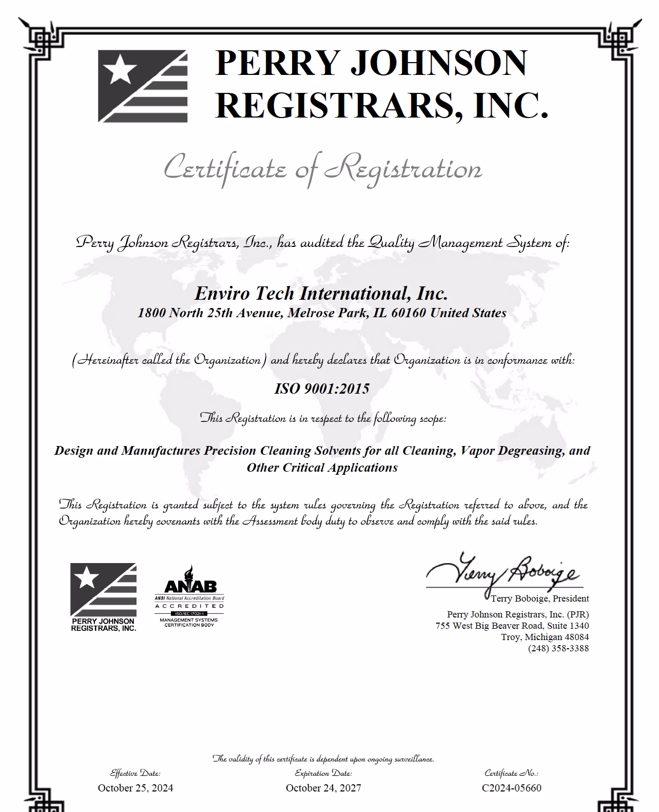 Enviro Tech ISO Certification Document